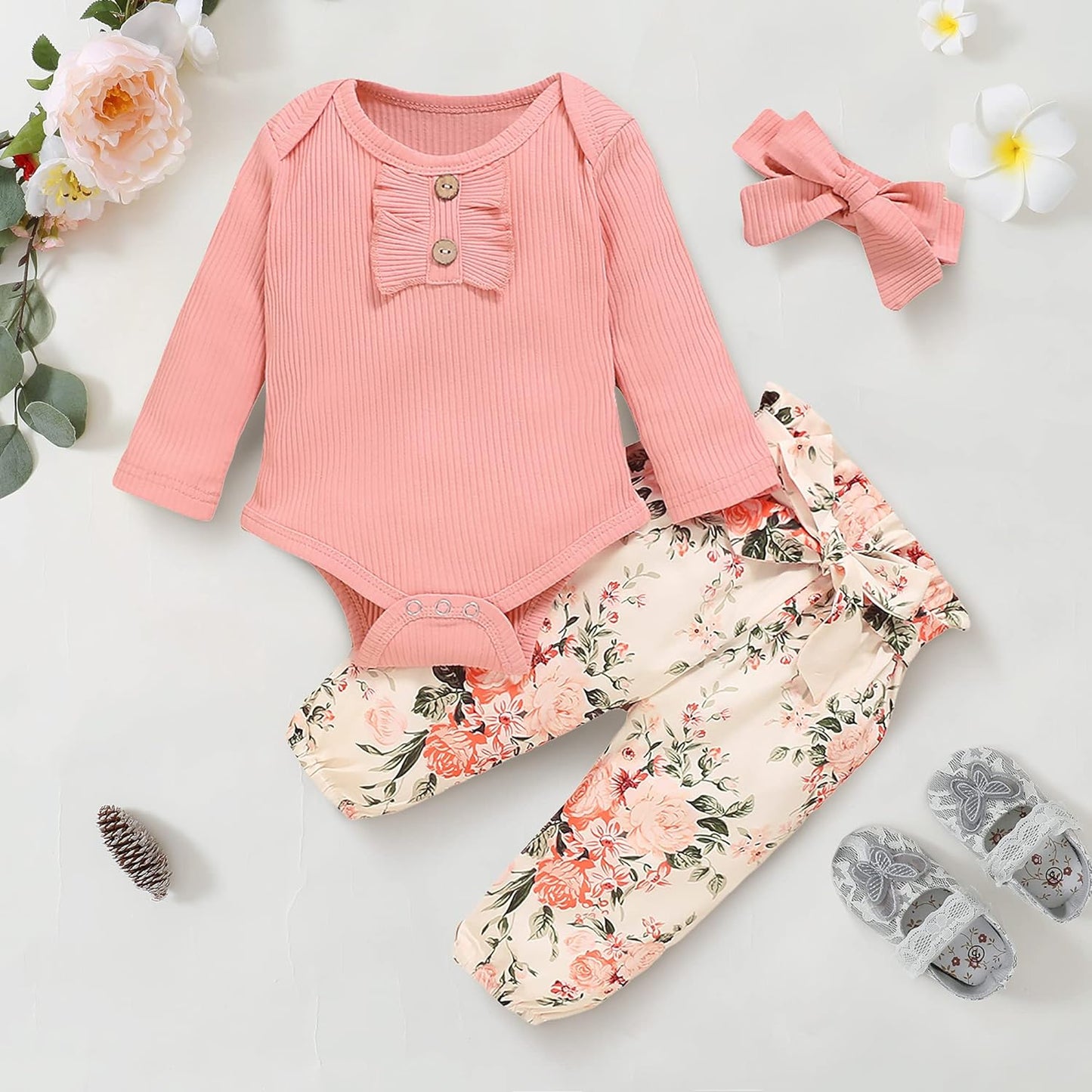Newborn Infant Baby Girl Clothes Romper Onesie Pants Set Floral Outfits Cotton Baby Clothes for Girls